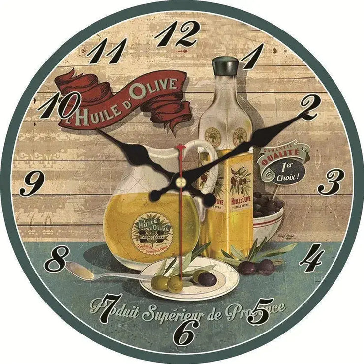 Horloge Murale Vintage Cuisine Huile d'Olive Horloges Déco Murale Express