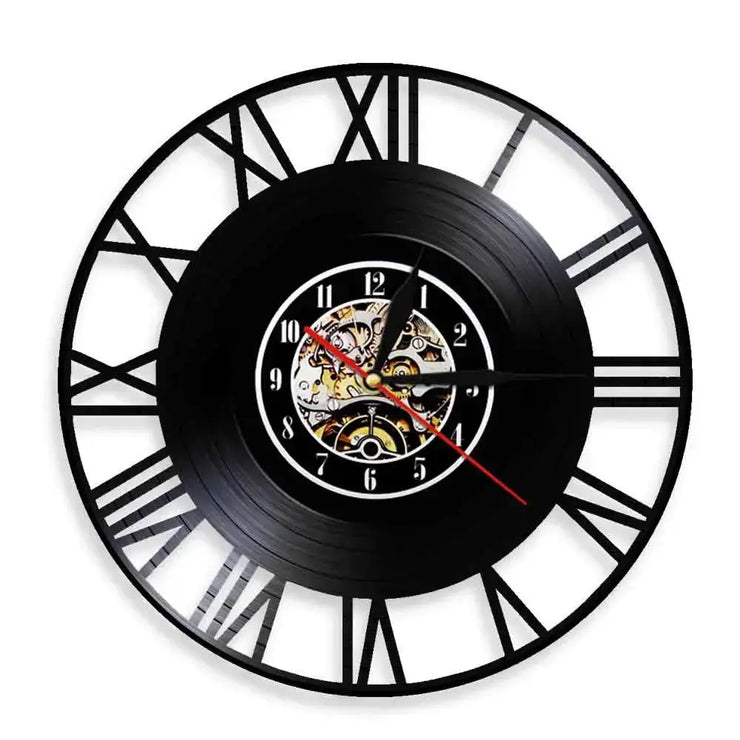 Horloge Murale Vinyle Industrielle Chiffres Romains Horloges Déco Murale Express