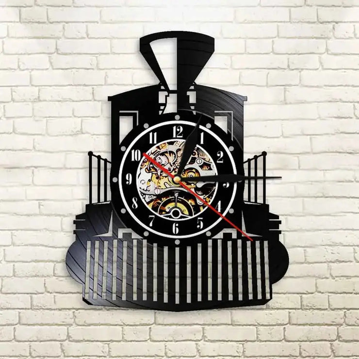 Horloge Vinyle Train Vintage LED Horloges Déco Murale Express